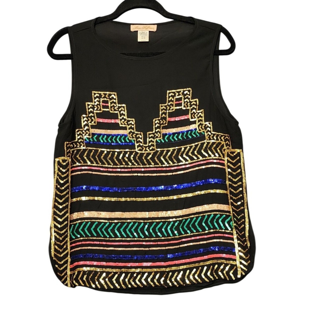 Mara Hoffman Sequin Embellished Tank Top Womens Medium Black